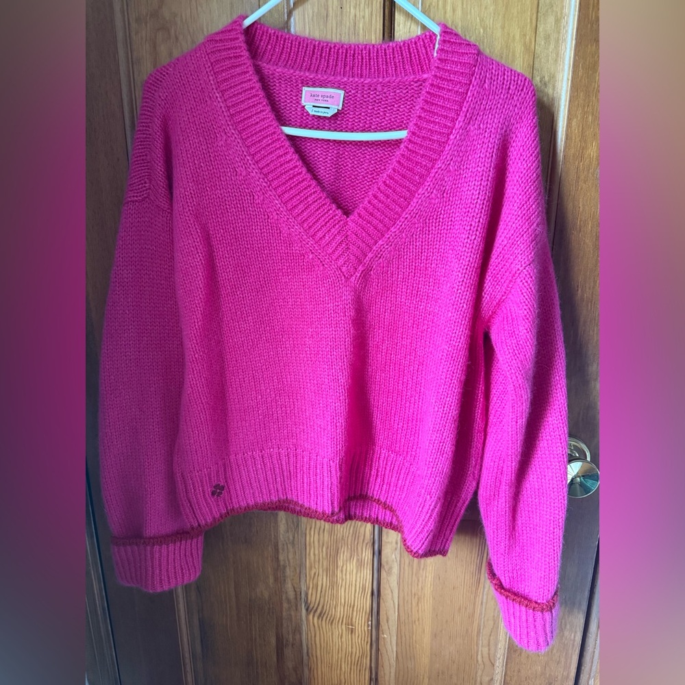 Kate Spade Pink V-Neck Sweater Cozy Knit